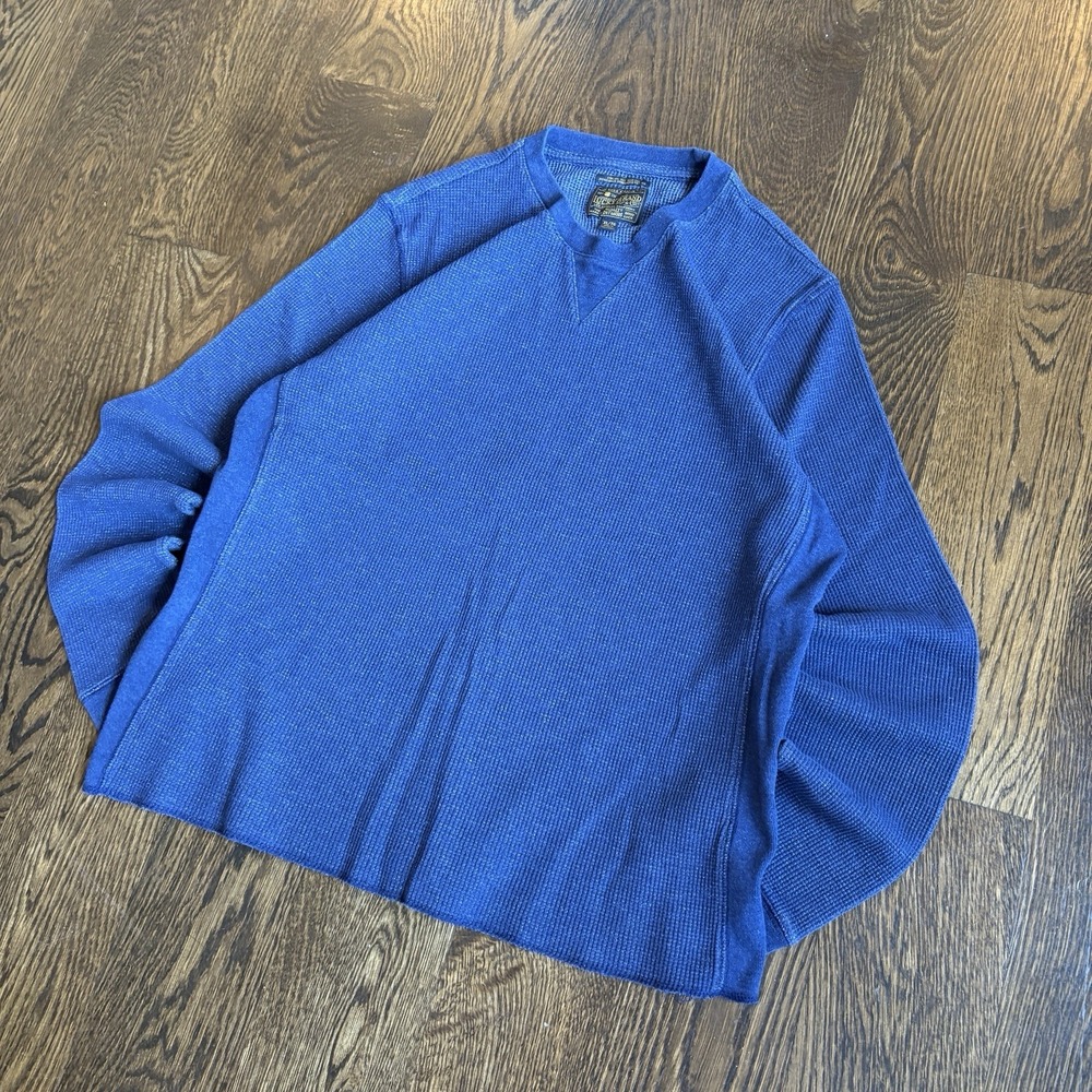 Lucky Brand Strong Boy Thermal Shirt Men XL Blue Waffle Knit V-Insert Longsleeve